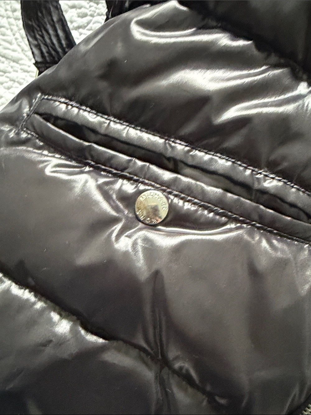 Michael Kors Black Shiny Quilted Puffer Vest with Faux Fur Hood - Picture 9 of 15